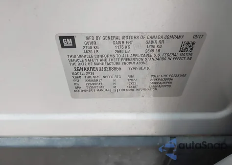 2018 Chevrolet Equinox Ls из США, поврежденный, VIN 2GNAXREV9J6208855